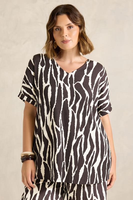 EVANS Curve Chocolate Brown Zebra Print V-Neck Top