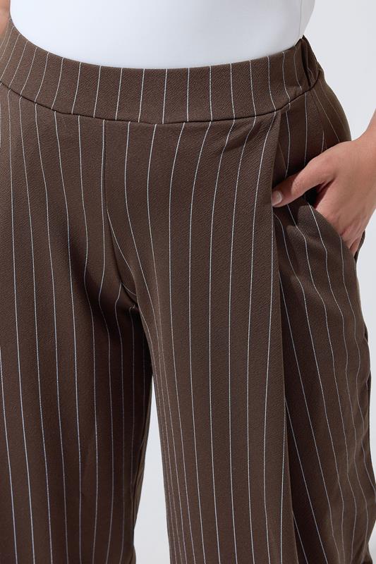 LIMITED COLLECTION Plus Size Chocolate Brown & Blue Pinstripe Barrel Leg Trousers | Yours Clothing 4