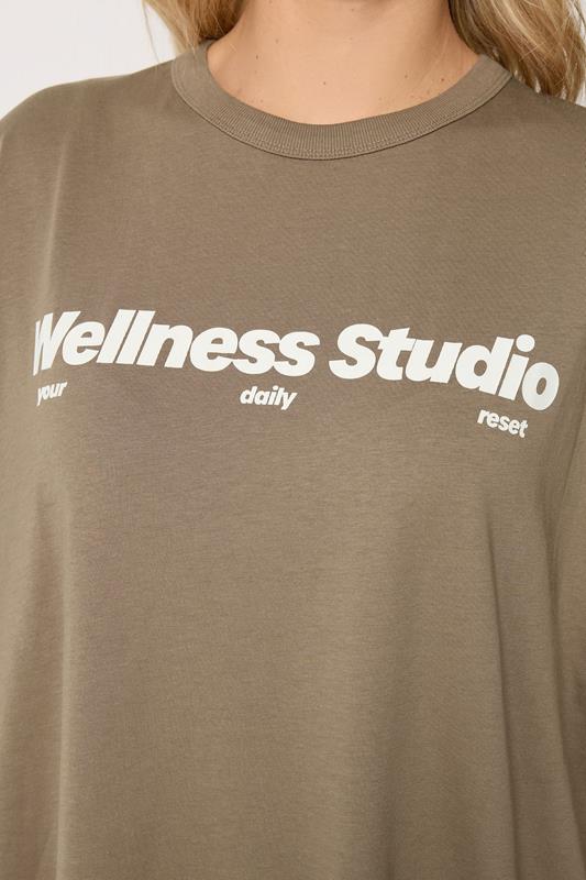YOURS ACTIVE Plus Size Brown 'Wellness Studio' T-Shirt | Yours Clothing 5