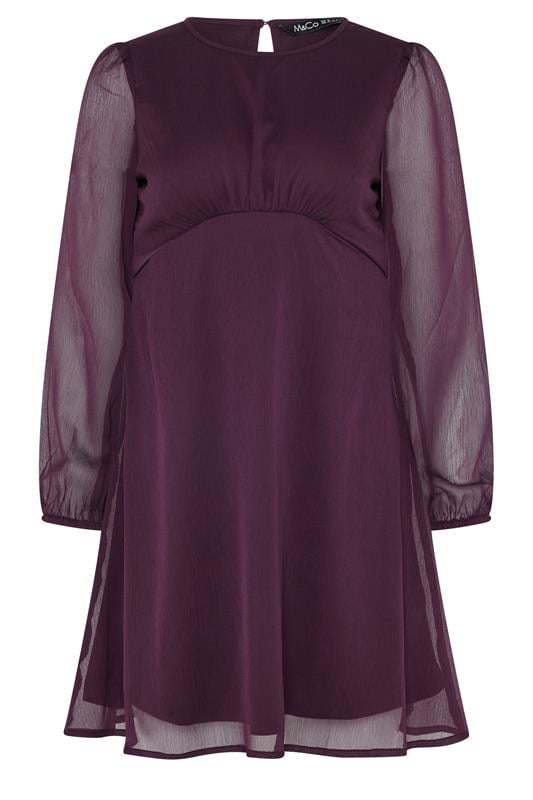  M&Co Petite Berry Purple Long Sleeve Chiffon Dress