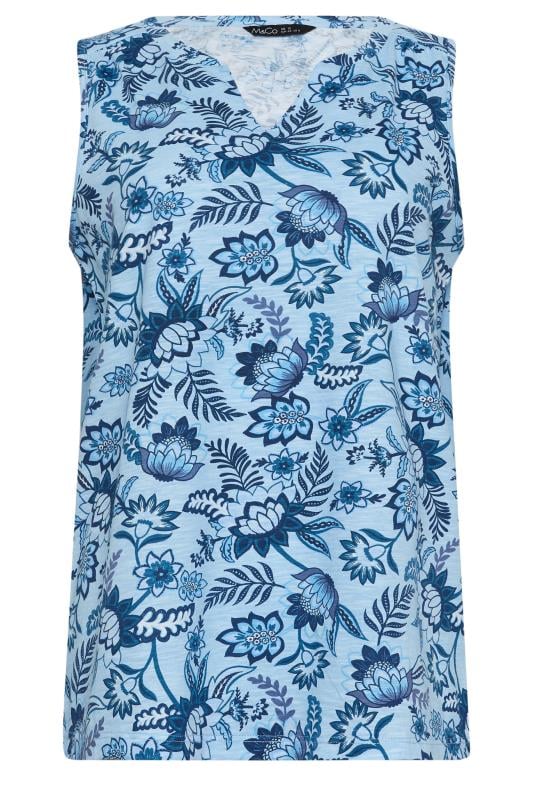 M&Co Blue Sarassa Print Sleeveless Notch Neck Cotton Vest Top | M&Co 5