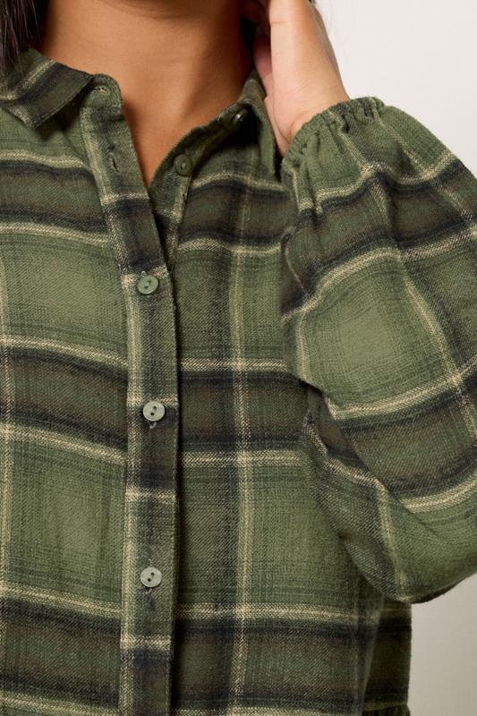 YOURS Plus Size Khaki Green Check Shirt Dress | Yours Clothing 5