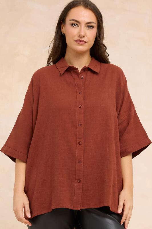 EVANS Curve Rust Orange Short Sleeve Cotton Shirt