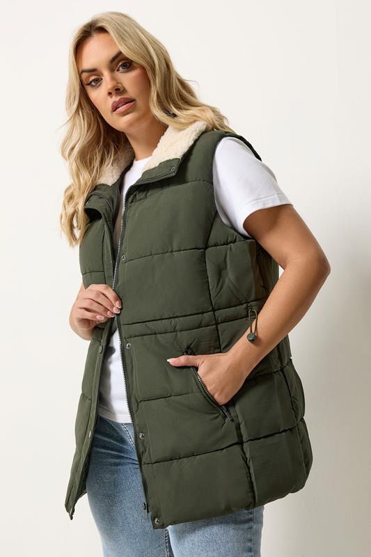YOURS Curve Khaki Green Padded Gilet
