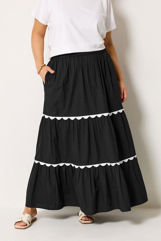 YOURS Curve Black Scallop Detail Maxi Skirt