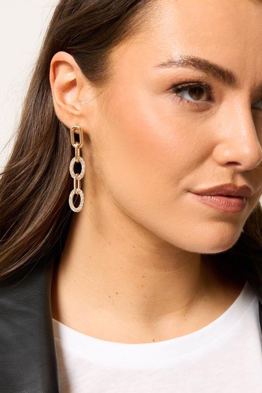 Gold Tone Diamante Disk Huggie Earrings | Yours Clothing 2