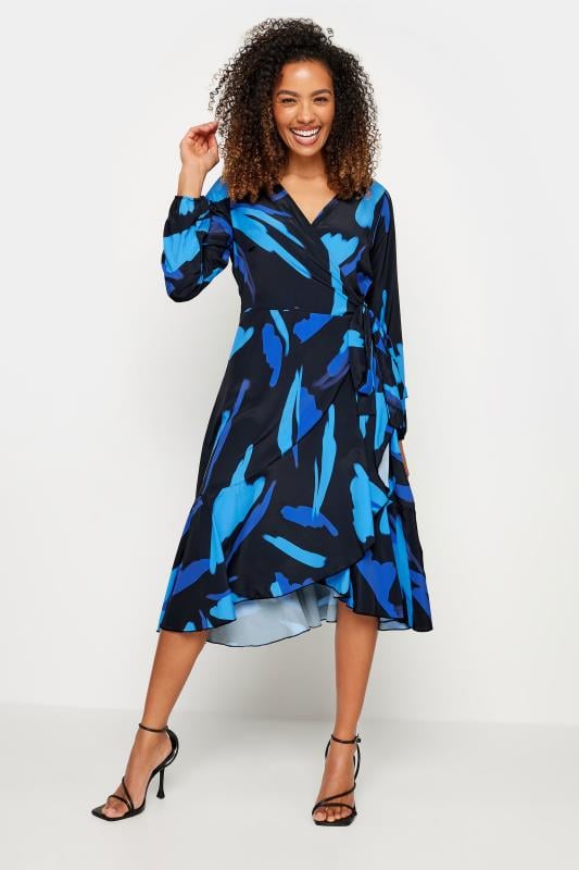 M&Co Black & Blue Abstract Print Wrap Dress | M&Co  1
