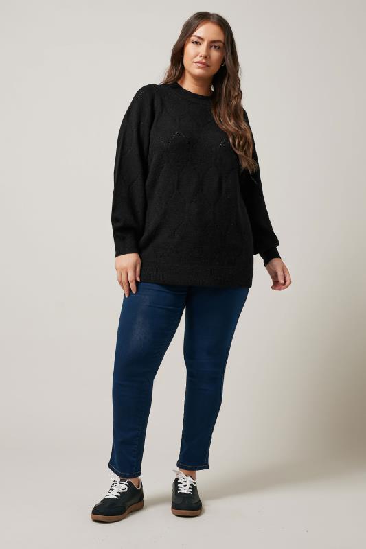 EVANS Plus Size Black Pointelle Knitted Jumper | Evans 1