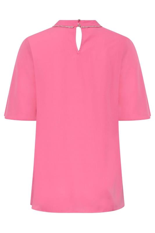M&Co Hot Pink Embellished Neck Keyhole Blouse | M&Co 7