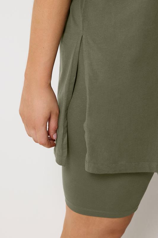 YOURS Plus Size Khaki Green Side Split Longline T-Shirt | Yours Clothing 5