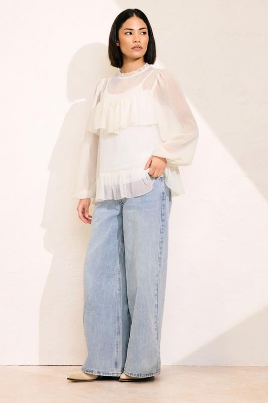 PixieGirl Petite Women's Ivory White Chiffon Frill Blouse | Long Tall Sally 4