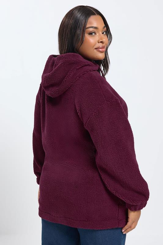 YOURS Plus Size Burgundy Red Teddy Fleece Hoodie | Yours Clothing  2