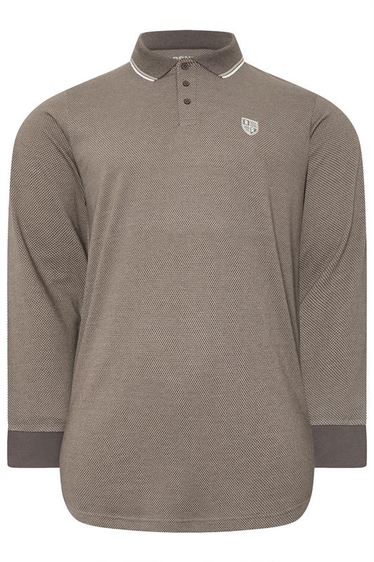 BadRhino Big & Tall Brown Textured Waffle Long Sleeve Polo Shirt | BadRhino 5