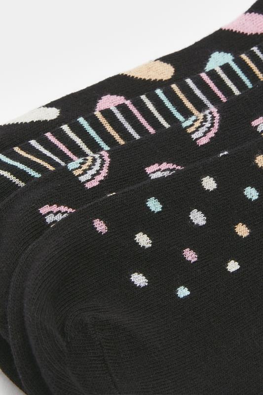 YOURSET 4 PACK Plus Size Black Heart Print Ankle Socks | Yours Clothing 5