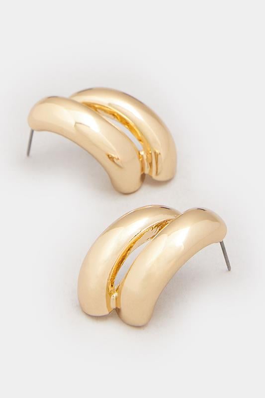 Gold Tone Double Curve Stud Earrings | Yours Clothing 2