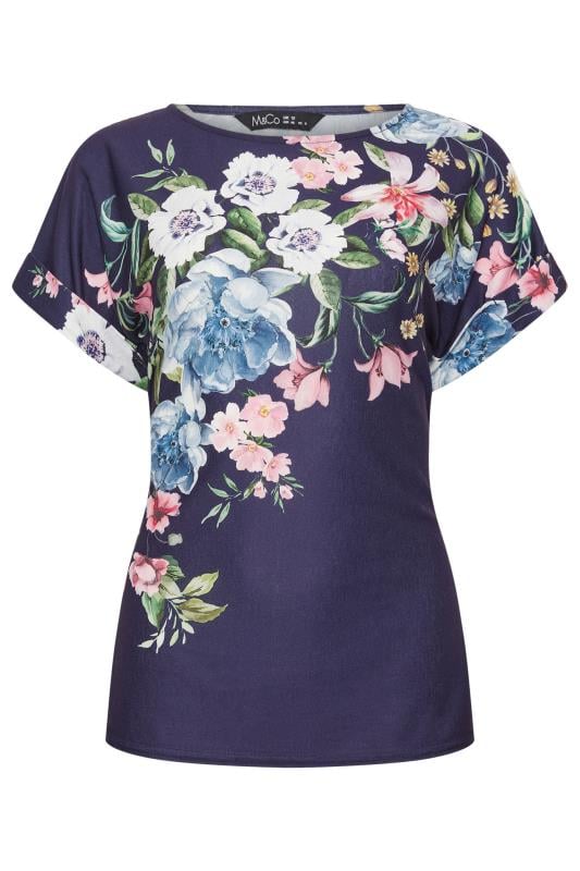 M&Co Navy Blue Floral Print Tie Detail Top | M&Co 5