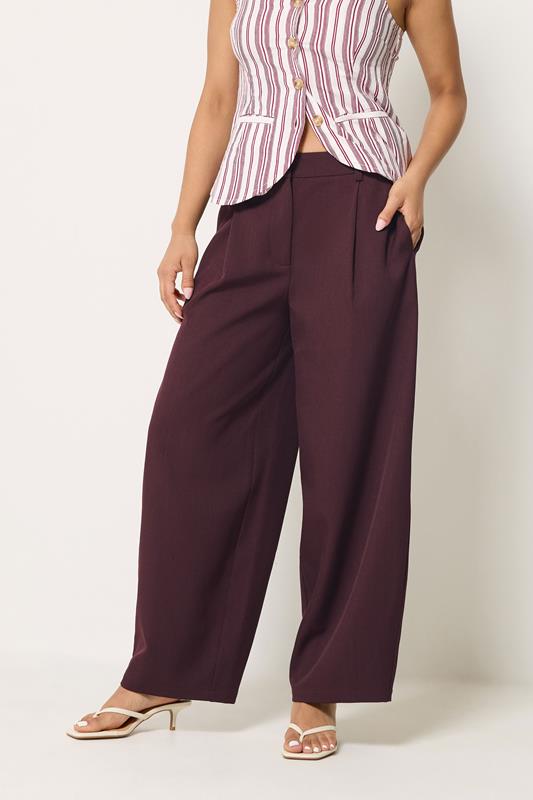 PixieGirl Petite Women's Burgundy Red Barrel Leg Trousers | PixieGirl  1
