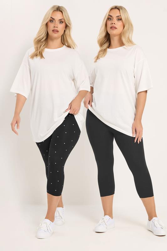 YOURSET 2 PACK Plus Size Black Polka Dot Crop Leggings | Yours Clothing 1