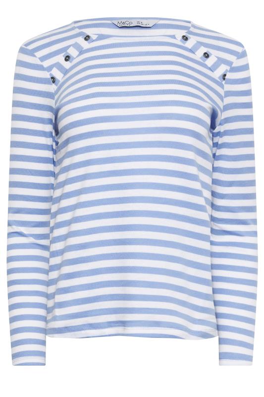 M&Co Petite Blue & White Striped Button Detail Cotton Top | M&Co 5