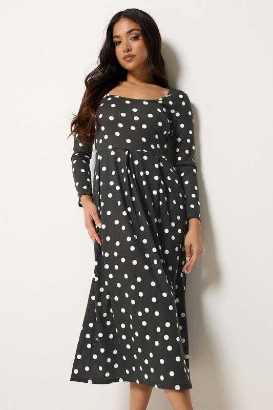PixieGirl Petite Black Polka Dot Midi Dress | PixieGirl  1