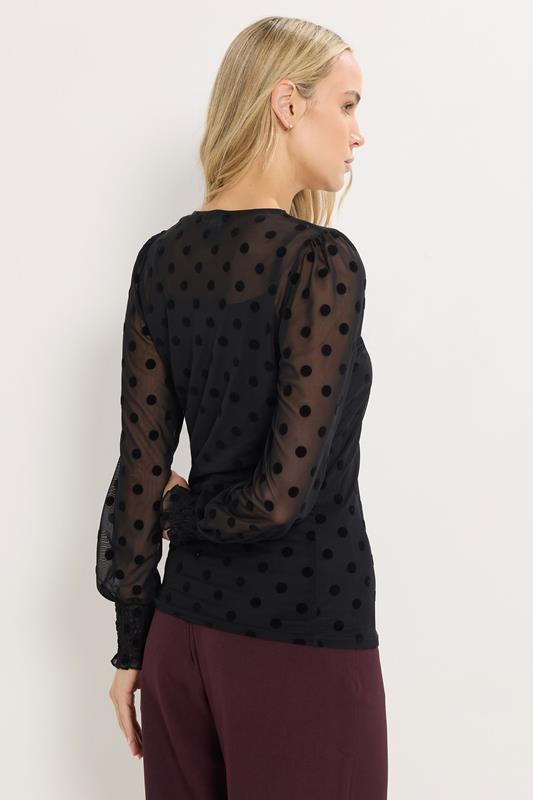 LTS Tall Black Burnout Polka Dot Mesh Blouse | Long Tall Sally 4