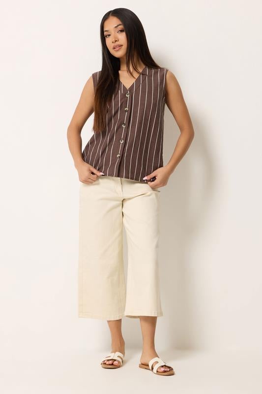 M&Co Petite Chocolate Brown Stripe Button Front Vest Top | M&Co 2