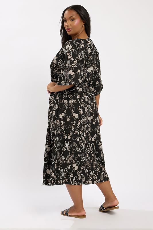 YOURS Plus Size Black Paisley Kimono Sleeve Maxi Wrap Dress | Yours Clothing 2