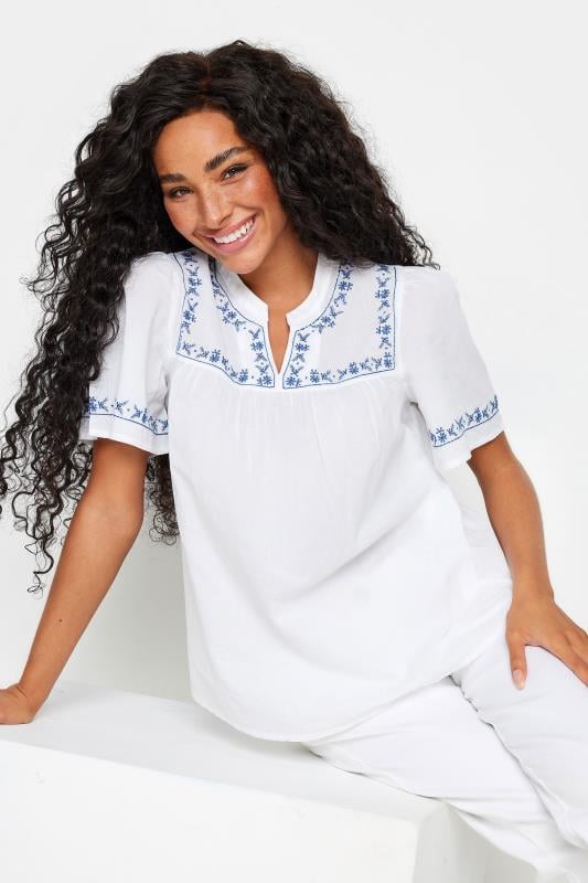 M&Co Petite White Embroidered Dobby Blouse | M&Co 1