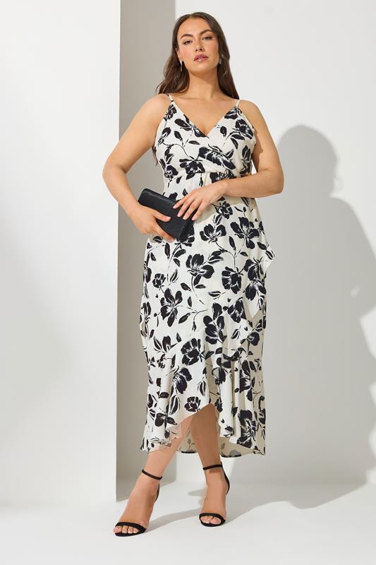 YOURS LONDON Plus Size White Floral Print Ruffle Wrap Dress | Yours Clothing 1