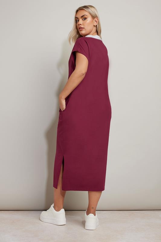 YOURS Plus Size Dark Red Jersey Collar Grown-On Sleeve Dress | Yours Clothing 2