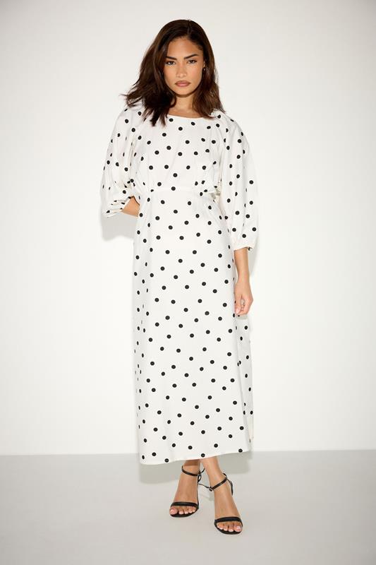 PixieGirl Petite White Polka Dot Cotton Midi Dress