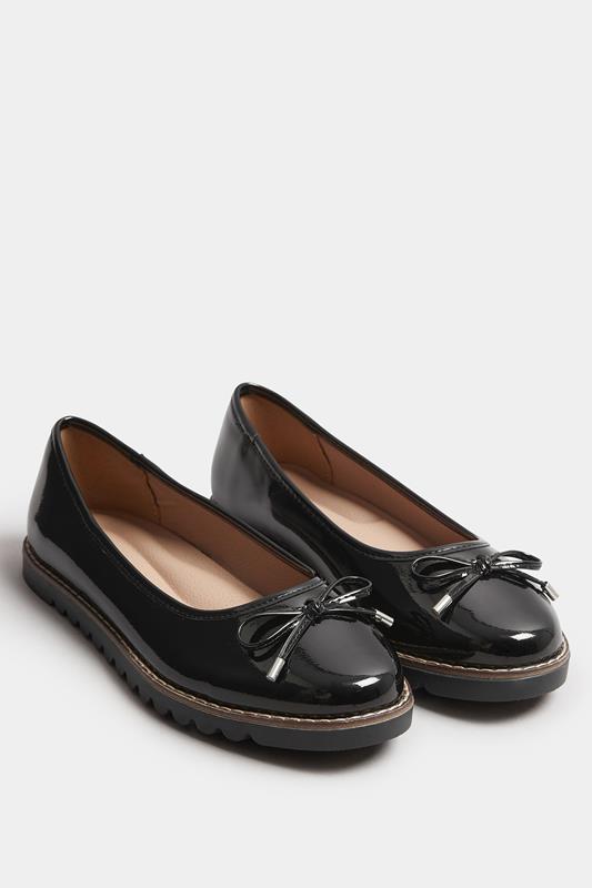  Yours Black Patent Ballet Pumps In Wide E Fit & Extra Wide EEE Fit