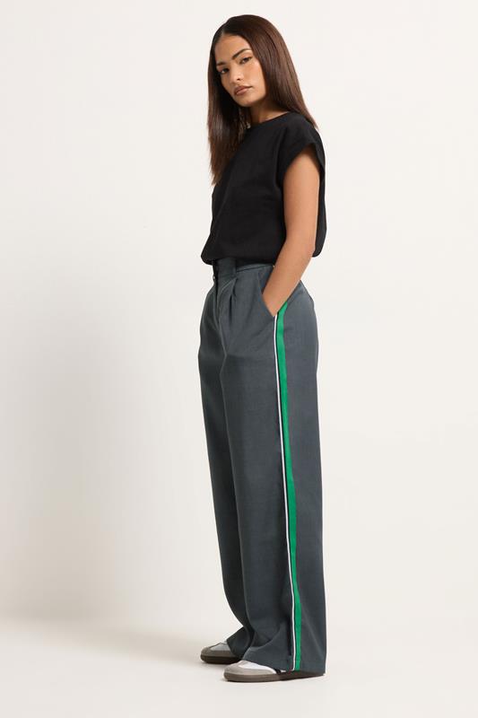 PixieGirl Petite Women's Grey & Green Striped Formal Trousers | PixieGirl 1
