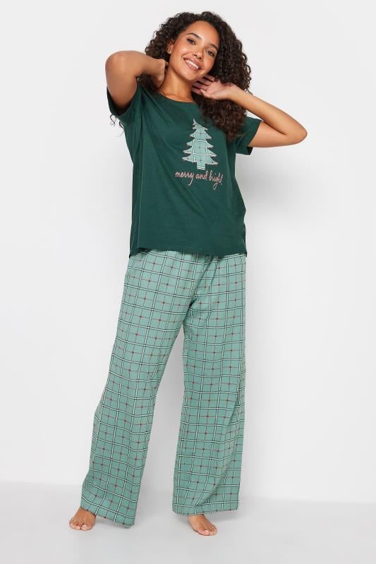M&Co Green Cotton Christmas Tree Check Print Pyjama Set | M&Co  3