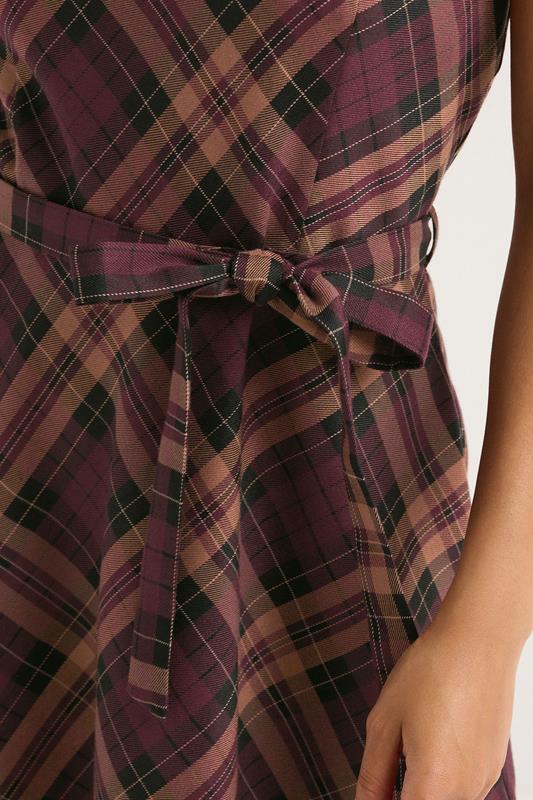 PixieGirl Petite Women's Burgundy Red Check Pinafore Midi Dress | PixieGirl 6