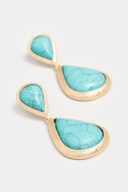 Gold Tone Stone Teardrop Earrings | Yours Clothing 2