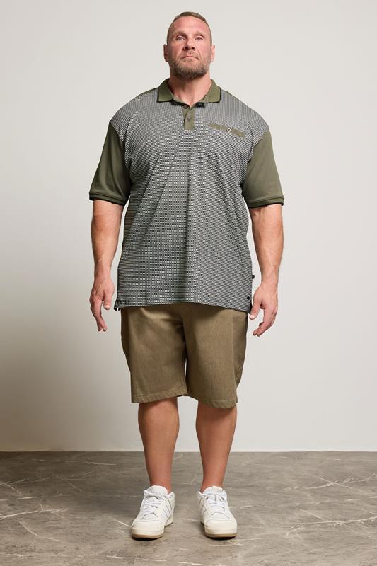 KAM Khaki Green Geometric Print Short Sleeve Polo Shirt | BadRhino 1