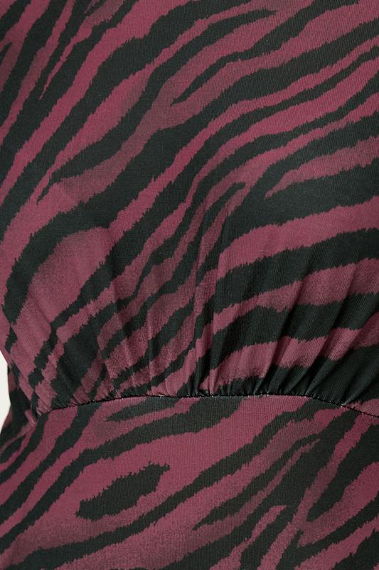 PixieGirl Petite Women's Burgundy Red Zebra Print Long Sleeve Midi Dress | PixieGirl 4