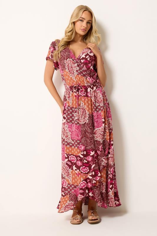 M&Co Red Abstract Floral Wrap Maxi Dress | M&Co