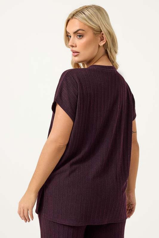 YOURS Plus Size Dark Purple Knitted T-Shirt | Yours Clothing 2