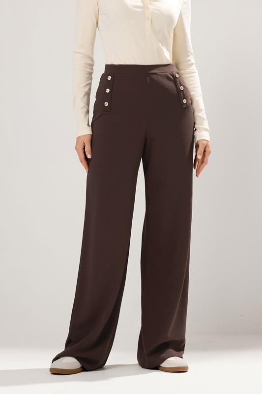 LTS Tall Chocolate Brown Military Wide Leg Trousers | Long Tall Sally 1