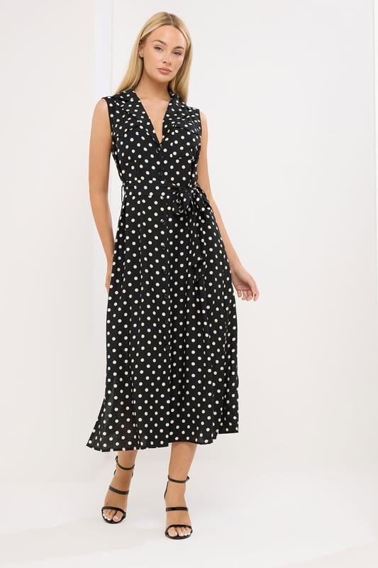  STAR Black Polka Dot Sleeveless Shirt Dress