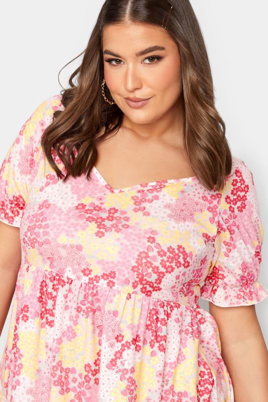 LIMITED COLLECTION Curve Plus Size Pink Ditsy Floral Sweetheart Dress | Yours Clothing  4