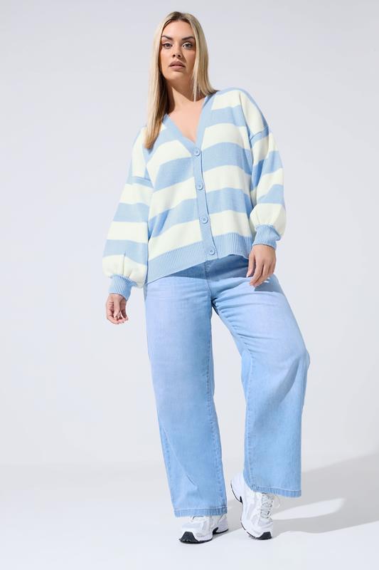 LIMITED COLLECTION Plus Size Blue & White Stripe Knitted Cardigan | Yours Clothing 1