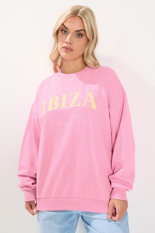 YOURS Curve Pink 'Ibiza' Slogan Sweatshirt