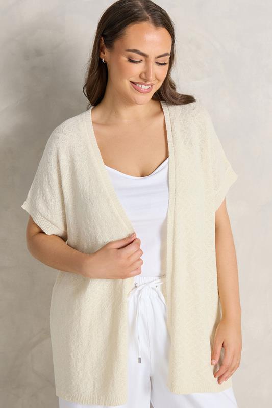 EVANS Curve Cream Tape Yarn Short Sleeve Cardigan