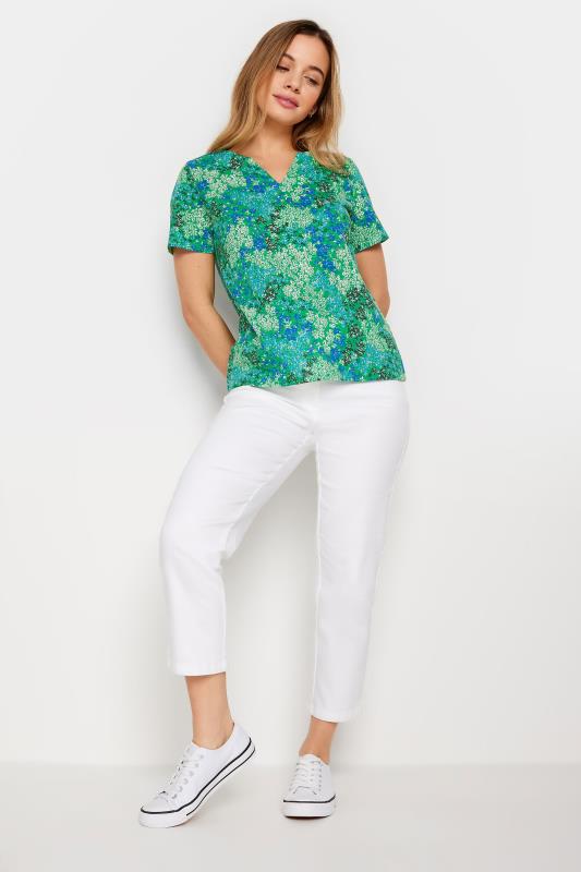 M&Co Petite Green Ditsy Floral Print Notch Neck Cotton T-Shirt | M&Co 4