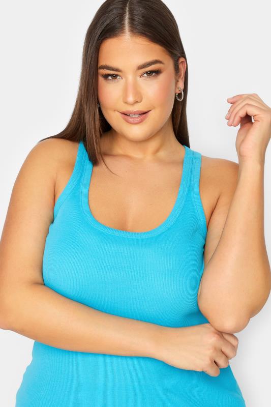 YOURS Plus Size Turquoise Blue Racer Back Vest Top | Yours Clothing 5