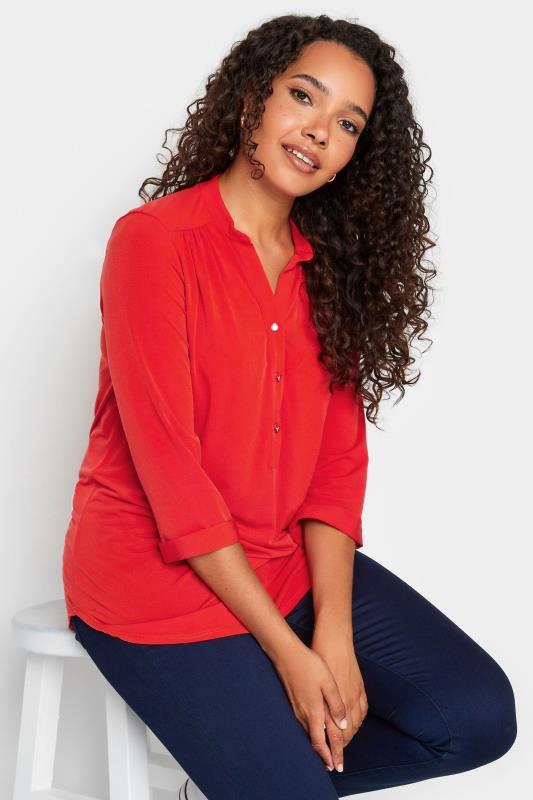 Women's  M&Co Red Half Placket Jersey Shirt