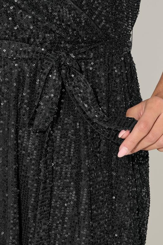 YOURS LONDON Plus Size Black Sequin Wrap Top | Yours Clothing  4